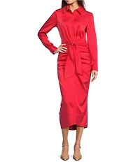 Alex Marie Adriana Long Sleeve Collared Tie Waist Maxi Dress