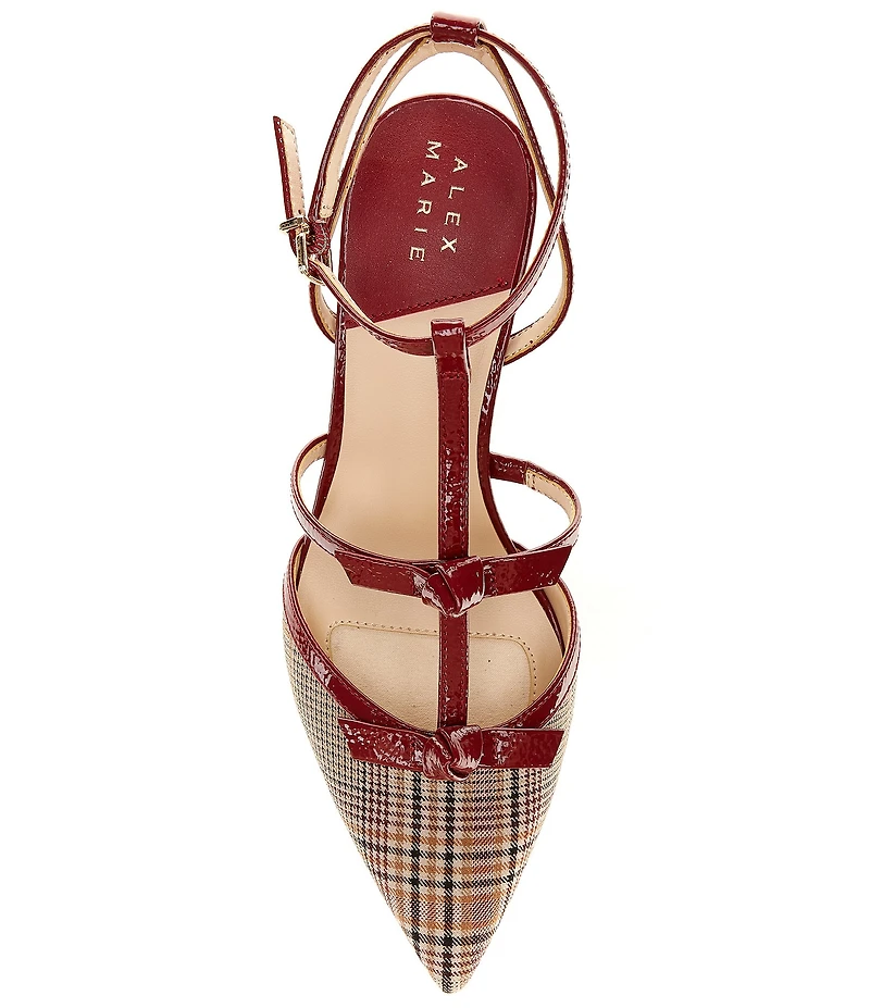 Alex Marie Ainsley Plaid Print T-Strap Bow Detail Pumps