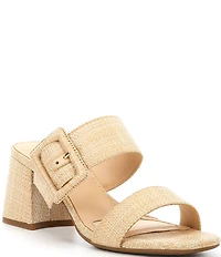 Alex Marie Alayne Raffia Big Buckle Ornament Banded Slide Sandals
