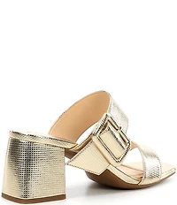 Alex Marie Alayne Metallic Leather Buckle Ornament Banded Slide Sandals