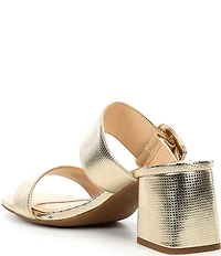 Alex Marie Alayne Metallic Leather Buckle Ornament Banded Slide Sandals
