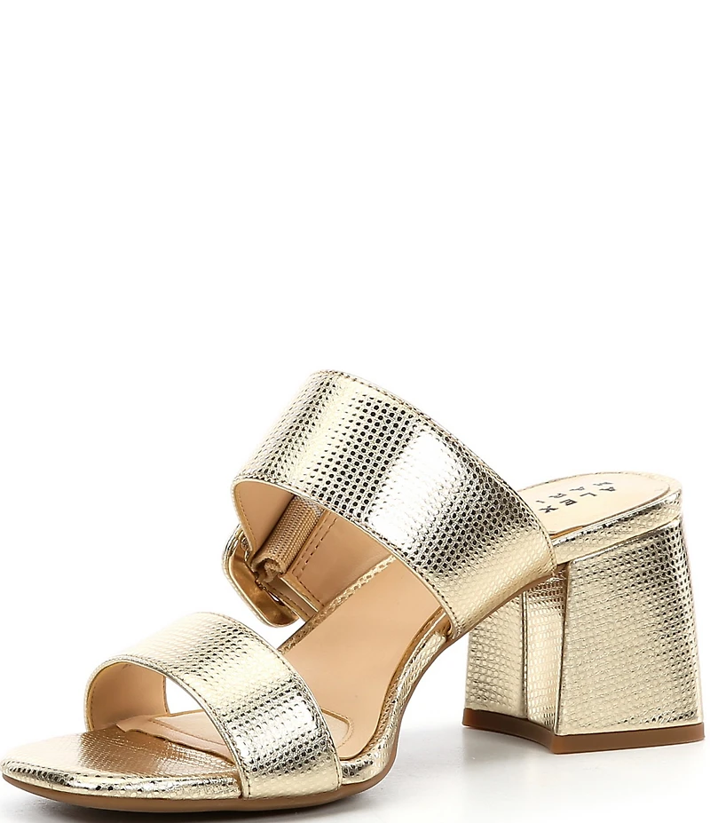 Alex Marie Alayne Metallic Leather Buckle Ornament Banded Slide Sandals