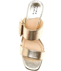Alex Marie Alayne Metallic Leather Buckle Ornament Banded Slide Sandals