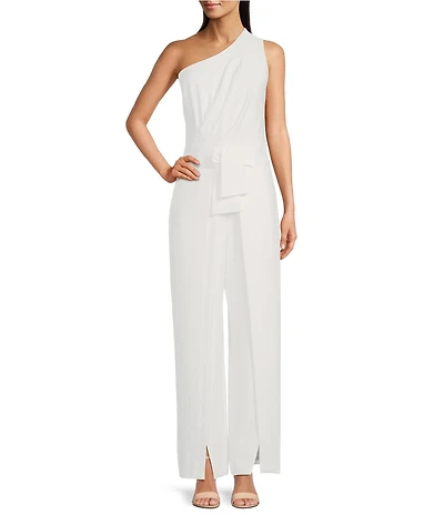 Alex Marie Aliza One Shoulder Wide Leg Crepe Jumpsuit