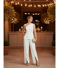 Alex Marie Aliza One Shoulder Wide Leg Crepe Jumpsuit