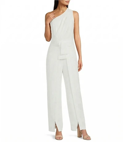 Alex Marie Aliza One Shoulder Wide Leg Crepe Jumpsuit