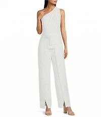 Alex Marie Aliza One Shoulder Wide Leg Crepe Jumpsuit