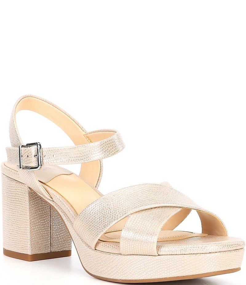 Alex Marie Anette Lizard Embossed Leather Cross Band Platform Sandals