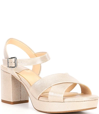 Alex Marie Anette Lizard Embossed Leather Cross Band Platform Sandals