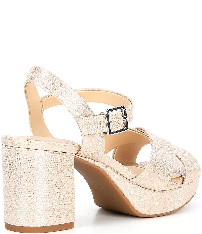 Alex Marie Anette Lizard Embossed Leather Cross Band Platform Sandals