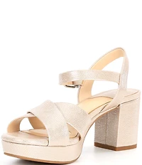 Alex Marie Anette Lizard Embossed Leather Cross Band Platform Sandals