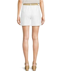 Alex Marie Angela Linen Blend Belted Flat Front Shorts