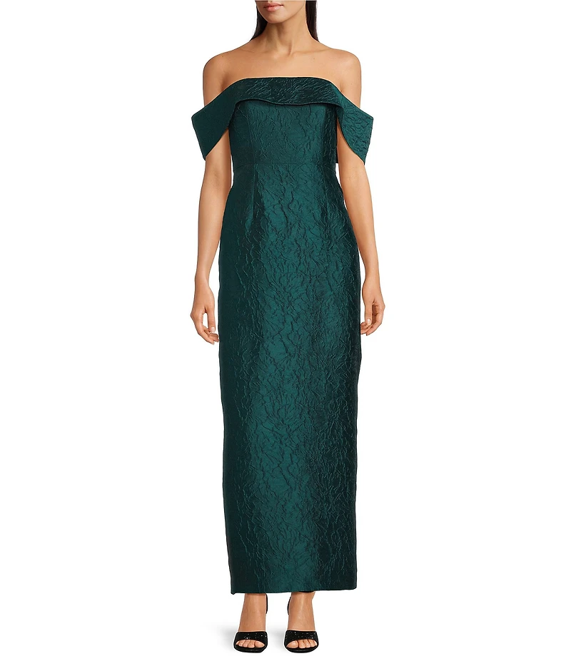 Alex Marie Anika Off-The-Shoulder Sleeveless Jacquard Maxi Gown