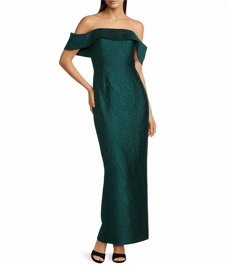 Alex Marie Anika Off-The-Shoulder Sleeveless Jacquard Maxi Gown
