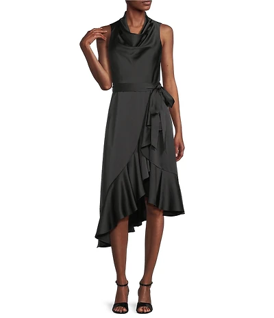 Alex Marie Annalee Satin Cowl Neck Sleeveless Midi Dress