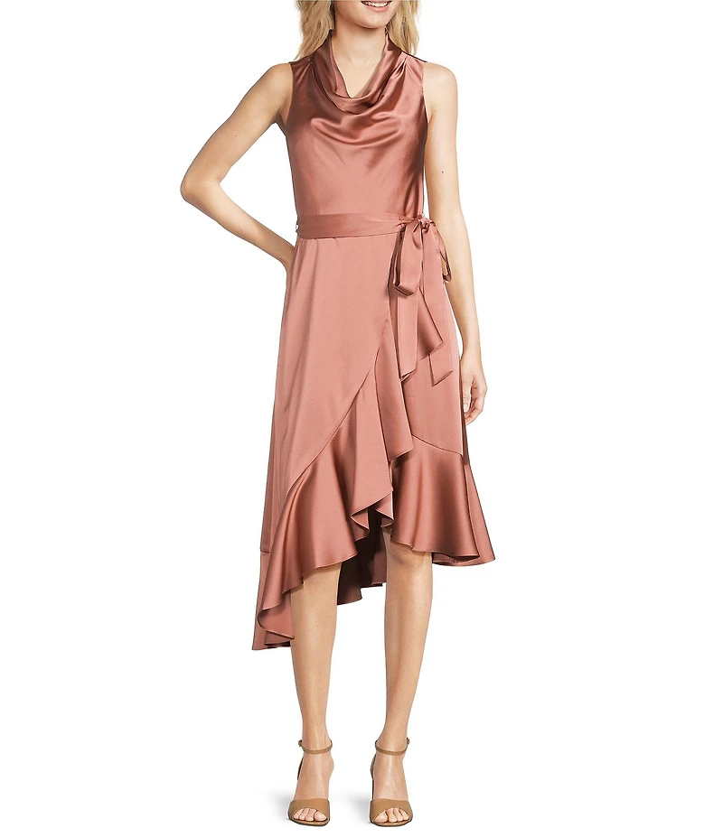 Alex Marie Annalee Satin Cowl Neck Sleeveless Midi Dress