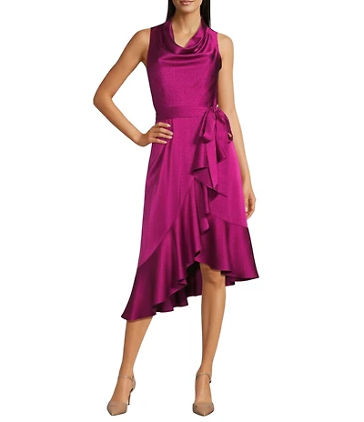 Alex Marie Annalee Satin Cowl Neck Sleeveless Midi Dress