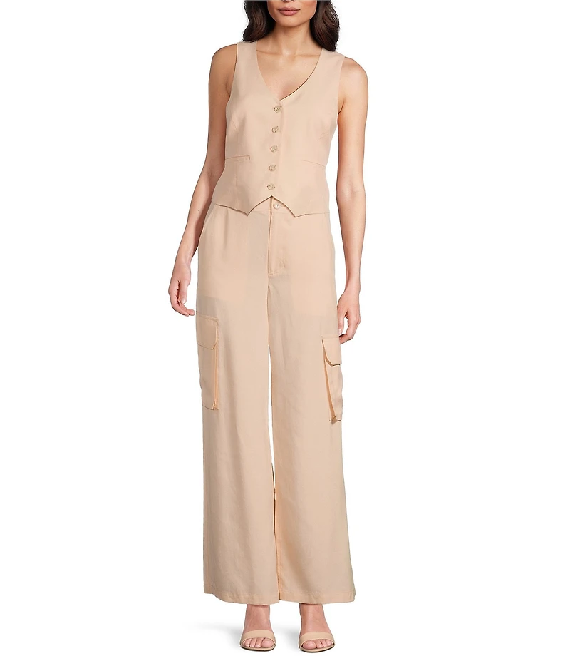 Alex Marie Anne Drapey Linen Straight Leg Cargo Pants