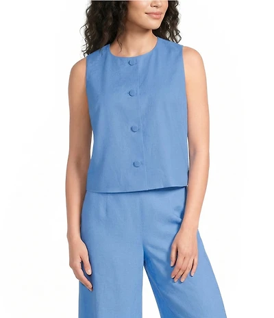 Alex Marie Annie Jewel Neckline Sleeveless Stretch Linen Coordinating Blouse