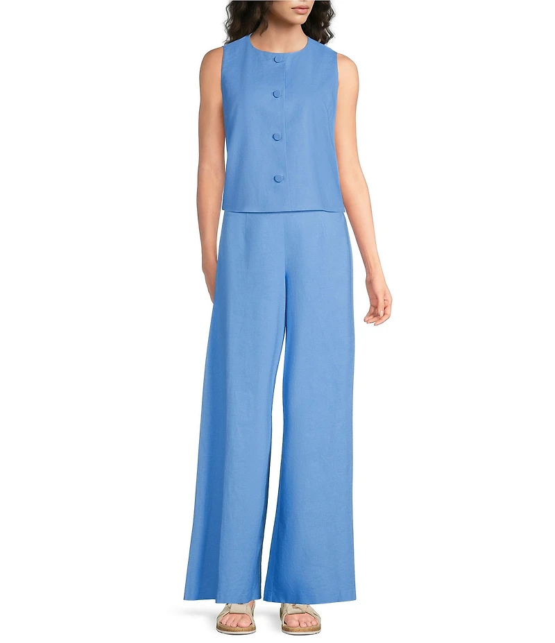 Alex Marie Annie Jewel Neckline Sleeveless Stretch Linen Coordinating Blouse