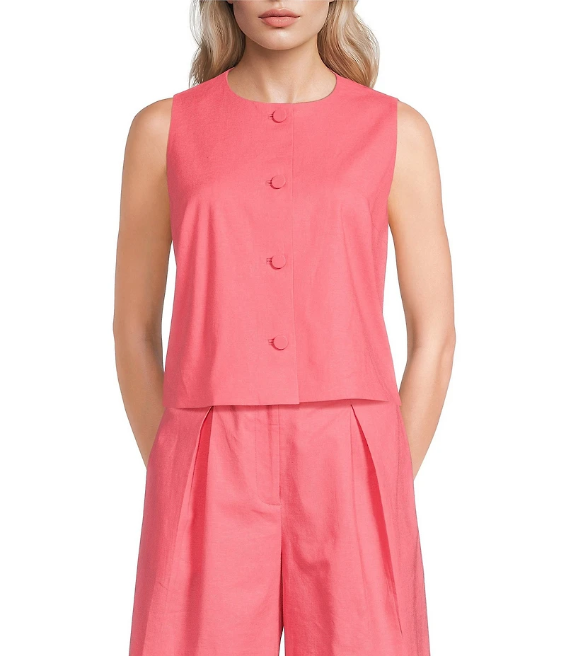 Alex Marie Annie Jewel Neckline Sleeveless Stretch Linen Coordinating Blouse