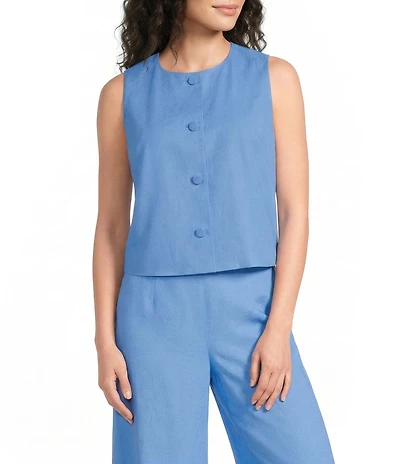 Alex Marie Annie Jewel Neckline Sleeveless Stretch Linen Coordinating Blouse