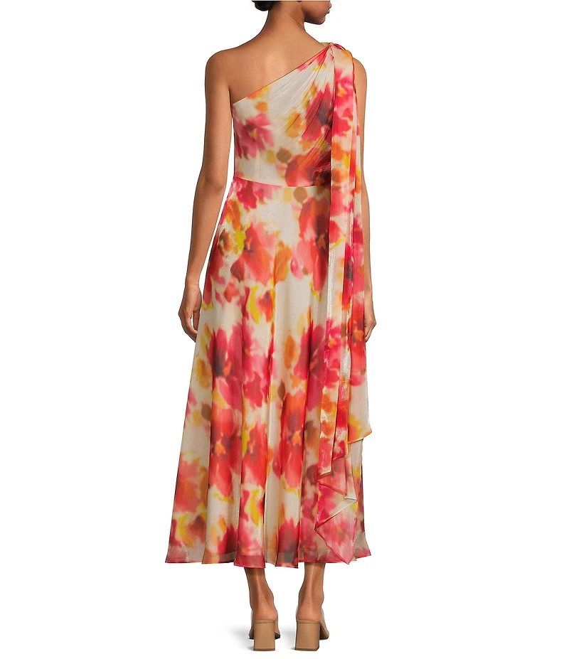 Alex Marie Aria Floral One Shoulder Sleeveless Printed Chiffon Gown