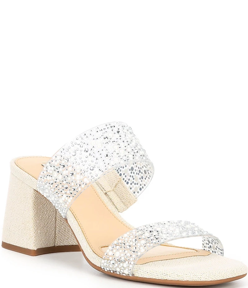 Alex Marie Austyn Pearl and Rhinestone Clear Banded Dress Slide Sandals