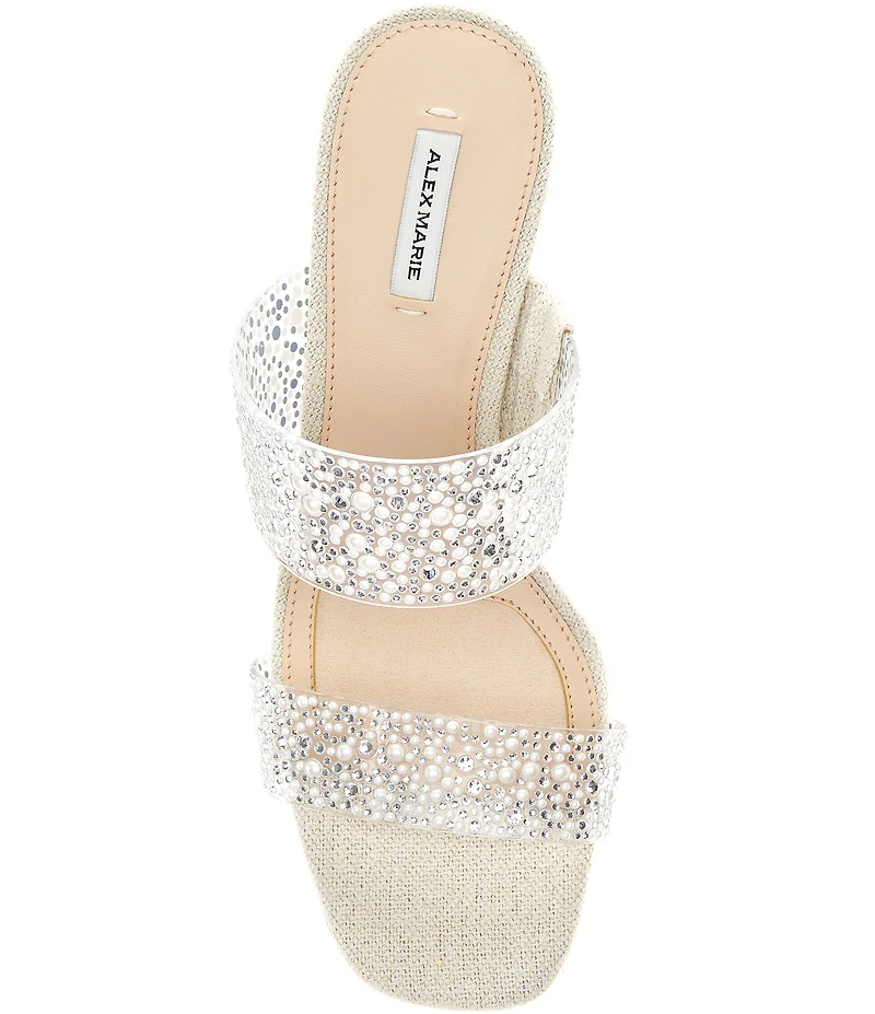 Alex Marie Austyn Pearl and Rhinestone Clear Banded Dress Slide Sandals