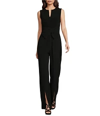 Alex Marie Barbara Split V-Neck Crossover Waist Front Leg Slit Sleeveless Jumpsuit