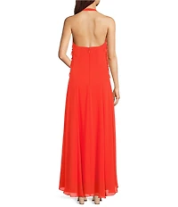 Alex Marie Beckett Halter Neckline Sleeveless Chiffon Ruffle Maxi Dress