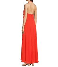 Alex Marie Beckett Halter Neckline Sleeveless Chiffon Ruffle Maxi Dress