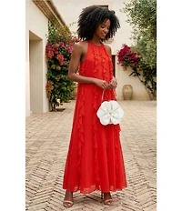 Alex Marie Beckett Halter Neckline Sleeveless Chiffon Ruffle Maxi Dress
