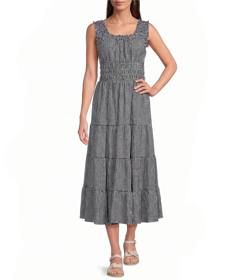 Alex Marie Bently Gingham Square Neck Sleeveless Dress