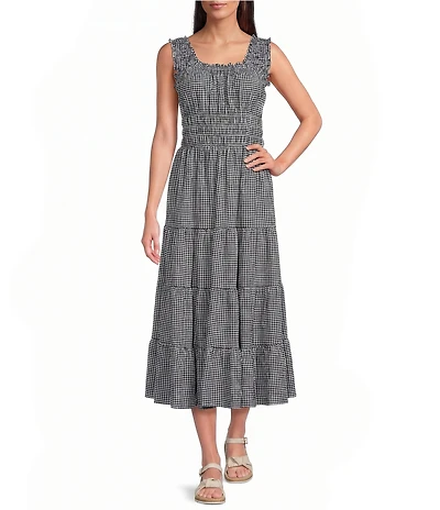 Alex Marie Bently Gingham Square Neck Sleeveless Dress