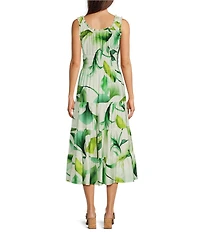 Alex Marie Bently Green Leaf Square Neck Sleeveless Printed Rayon Dress