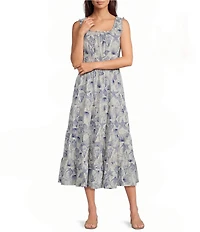 Alex Marie Bently Shell Print Square Neck Sleeveless Printed Poplin Dress