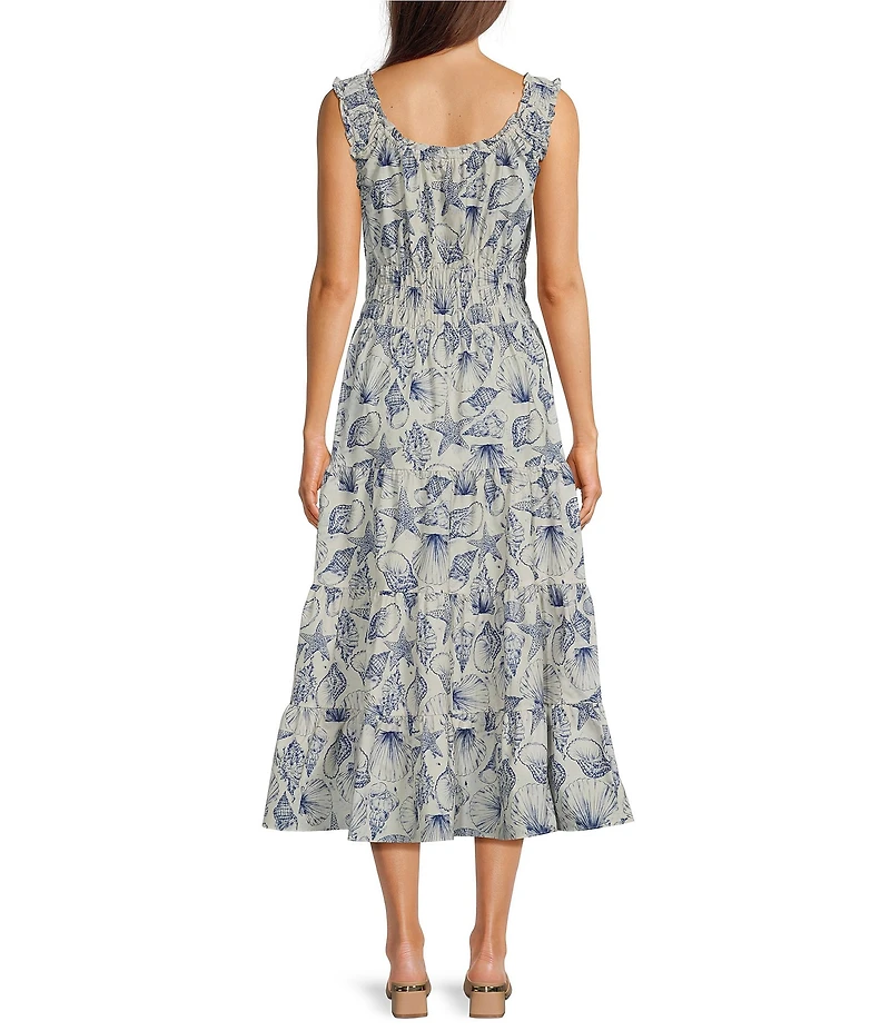 Alex Marie Bently Shell Print Square Neck Sleeveless Printed Poplin Dress