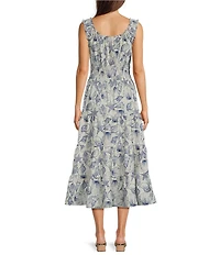Alex Marie Bently Shell Print Square Neck Sleeveless Printed Poplin Dress