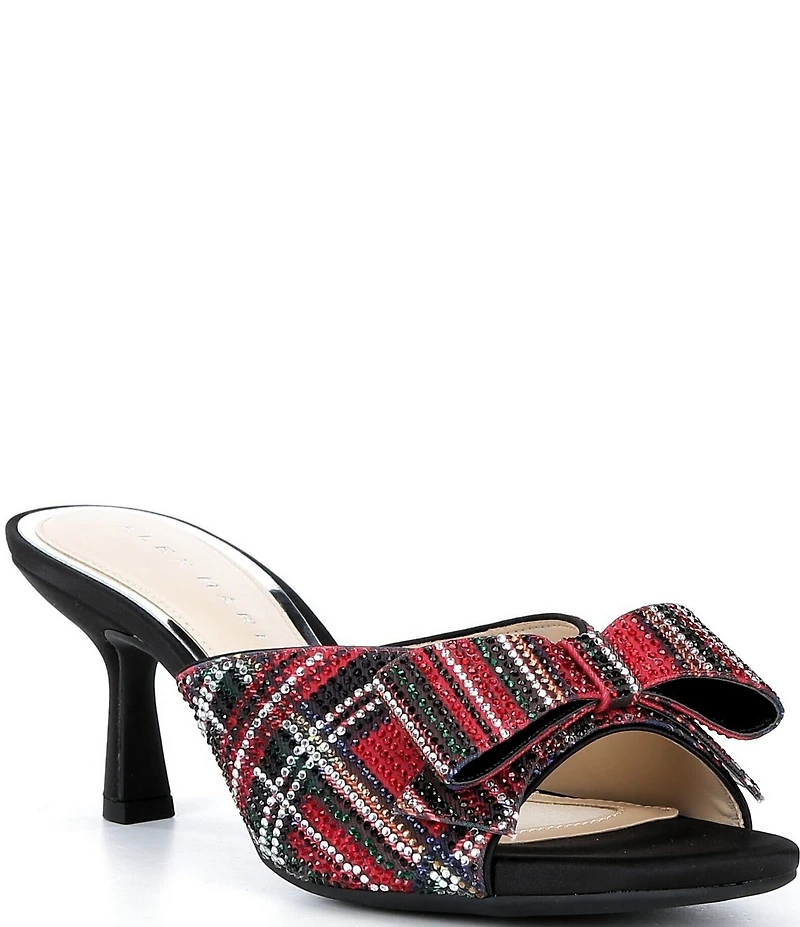 Alex Marie Bridget Plaid Rhinestone Embellished Bow Slide Sandals