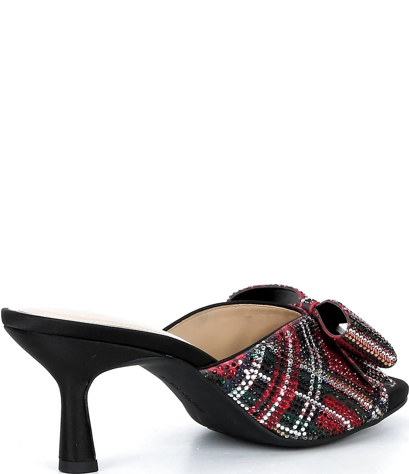 Alex Marie Bridget Plaid Rhinestone Embellished Bow Slide Sandals