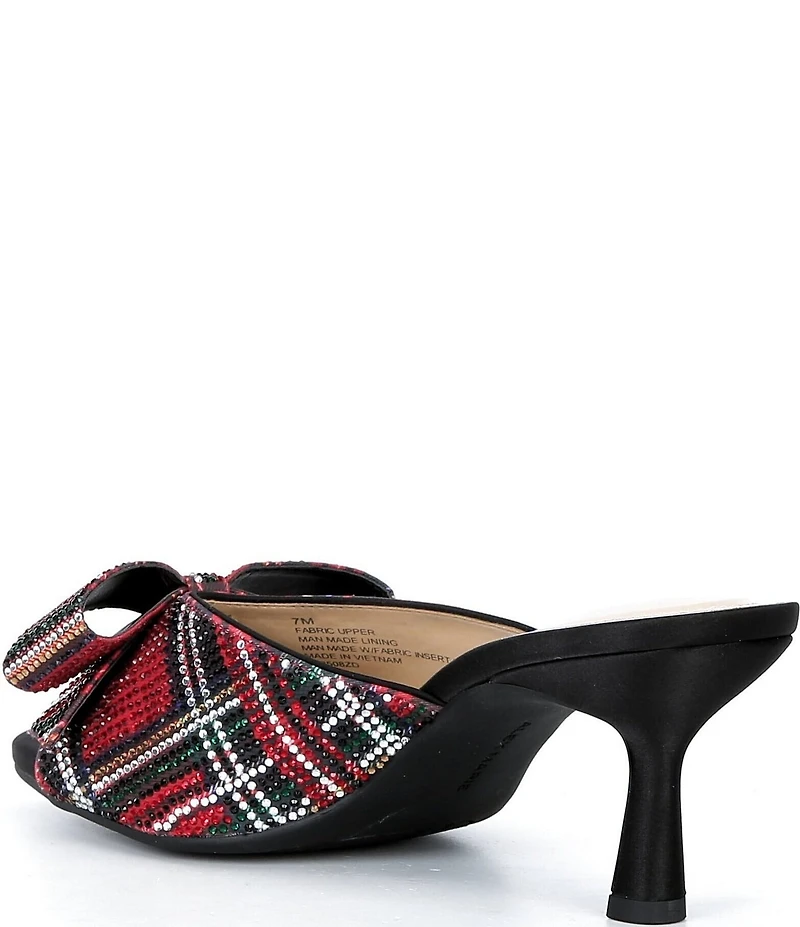 Alex Marie Bridget Plaid Rhinestone Embellished Bow Slide Sandals