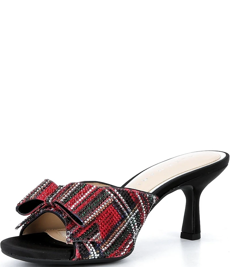 Alex Marie Bridget Plaid Rhinestone Embellished Bow Slide Sandals