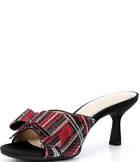Alex Marie Bridget Plaid Rhinestone Embellished Bow Slide Sandals