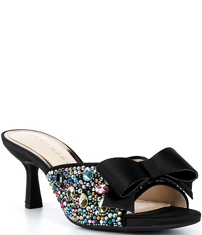 Alex Marie Bridget Three Multi Jewel Embellished Bow Slide Sandals