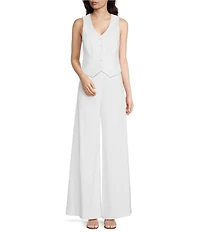Alex Marie Brook V-Neck Stretch Linen Blend Button Front Vest