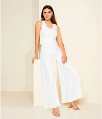 Alex Marie Brook V-Neck Stretch Linen Blend Button Front Vest