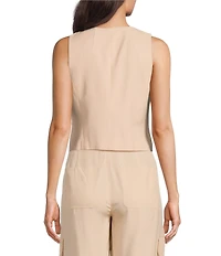 Alex Marie Brooke V-Neck Drapey Linen Blend Button Front Vest
