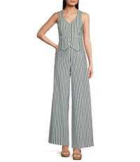 Alex Marie Brooke V-Neck Stretch Linen Blend Button Front Coordinating Vest