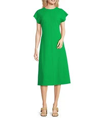 Alex Marie Calie Scuba Crepe Short Sleeve Crew Neck Midi Dress